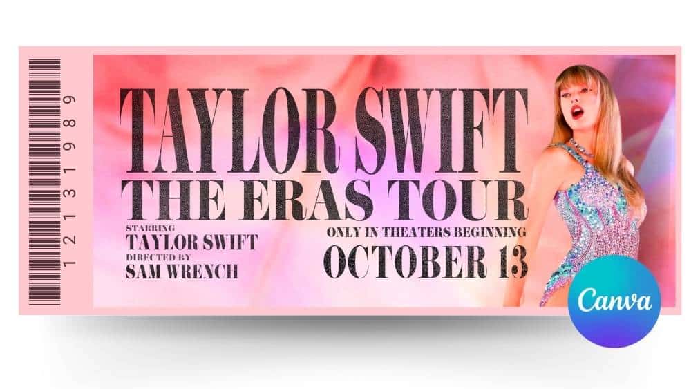 Memorabilia Taylor Swift The Eras Tour Movie Film Tickets Printable